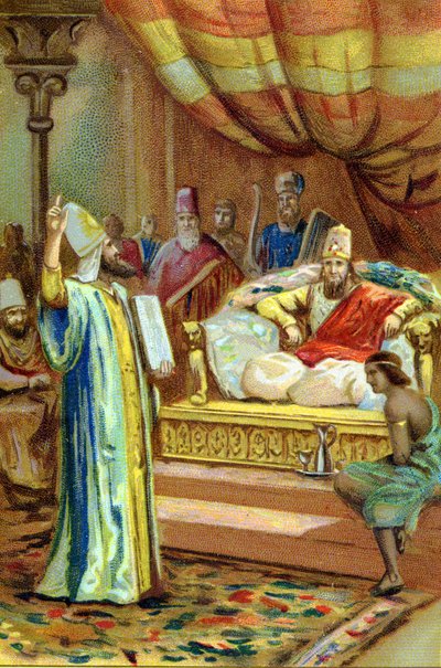 Zarathoustra (Zarathoustra, Zarathushtra, Zarathoustra ou Zoroastre), prophète iranien et réformateur religieux (6ème siècle av. J.-C.) à la cour du roi de Bactres. Chromolithographie du 19ème siècle - Unknown artist