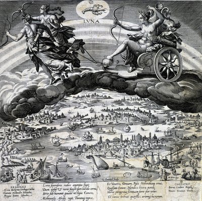 Signe du zodiaque Cancer. Lune, représentation du char de Sémélée. Gravure du 19e siècle. - Unknown artist