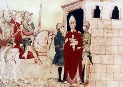 Le pape Boniface VIII (1294-1303) ici prisonnier à Anagni en 1303, illustration d
