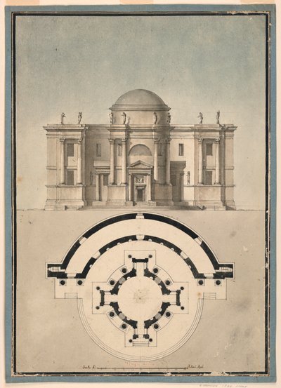 Conception pour un temple classique avec un tempietto et une aedicule semi-circulaire - Unknown, Italian