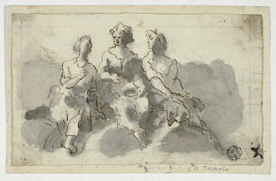 Trois personnages assis (recto) ; Homme assis de profil (verso) - Unknown Italian