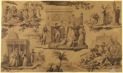 Dessin, caricature pour un textile de coton imprimé : Les Français en Egypte, vers 1815 - Unknown artistUnknown artist