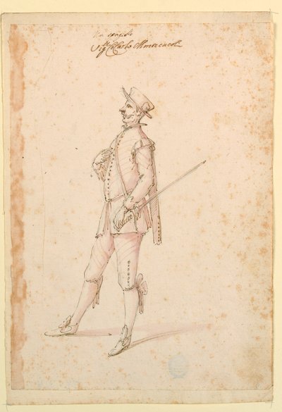 Dessin, création de costumes : Un capitaine pour un ballet, vers 1720 - Unknown artistUnknown artist