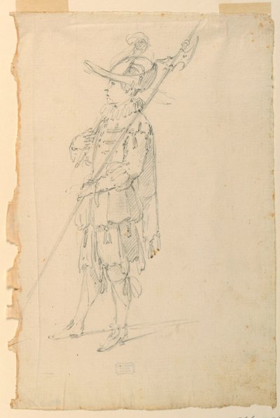 Dessin, création de costumes : Un hallebardier pour un ballet, vers 1720 - Unknown artistUnknown artist
