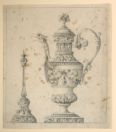 Dessin, Pichet décoré et cloche à main, 1860-80 - Unknown artistUnknown artist