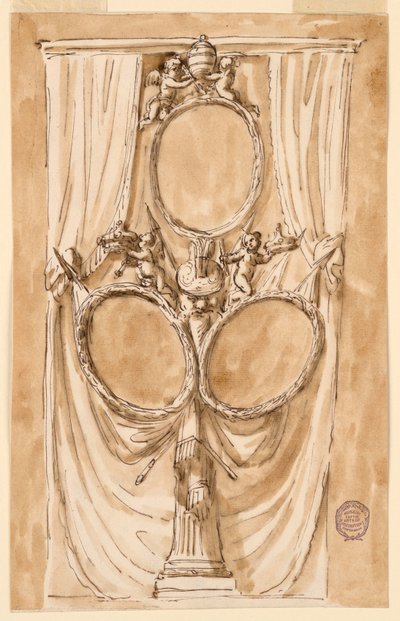 Dessin, Décoration pour le portrait du pape Pie VI et du couple royal, vers 1790 - Unknown artistUnknown artist
