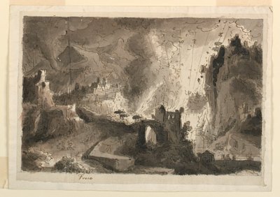 Dessin, Scénographie, Incendie de la ville, vers 1810-20 - Unknown artistUnknown artist