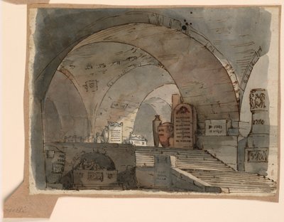 Dessin, scénographie, espace souterrain voûté avec des tombes, début du 19e siècle - Unknown artistUnknown artist