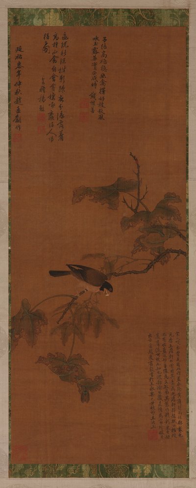 Un oiseau sur une branche feuillue - Unknown artist