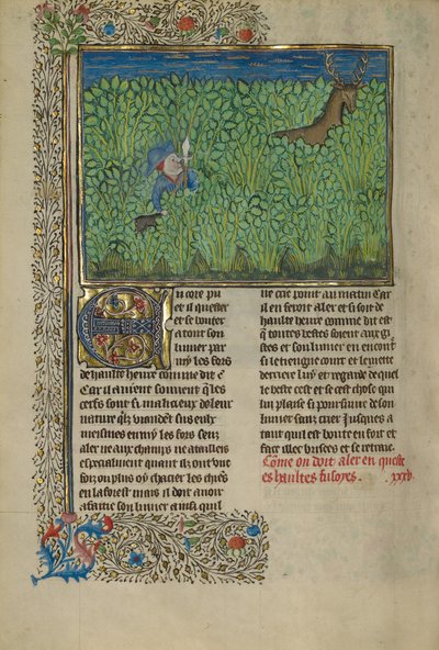 Un chasseur et un chien en train de pister dans un fourré - Unknown artist