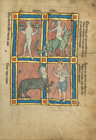 Un homme ignorant le feu ; un homme chevauchant un crocodile ; un centaure ; Sanrus - Unknown artist
