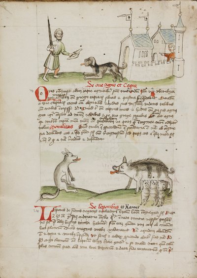 Un homme avec une épée et un chien avec un os ; Un loup et un cochon - Unknown artist