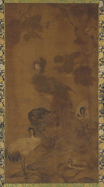 Un phénix et deux grues sous un arbre - Unknown artist