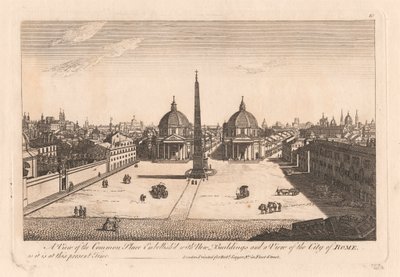 Vue de la place commune embellie de nouveaux bâtiments et vue de la ville de Rome telle qu
