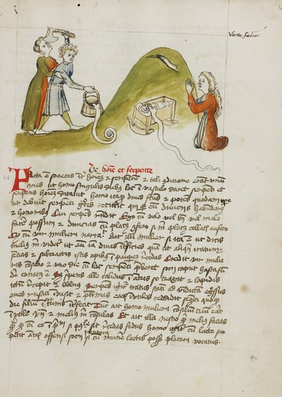 Une femme en prière et un serpent sur un monticule proche ; un homme essayant de tuer un serpent avec une hache - Unknown artist