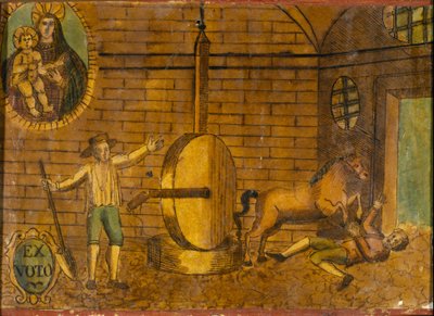 Un homme renversé par un cheval, ex-voto de la fin du 18ème siècle - Unknown artist