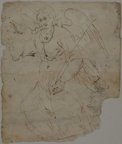 Ange annonciateur (recto) ; Esquisses de la figure assise, de la partie supérieure et de la main droite de l