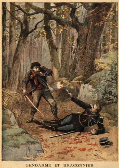 Lutte sanglante entre un braconnier et un gendarme dans les environs de Béziers. Gravure dans « Le petit journal » 10/03/1895. Collection Selva. - Unknown artist
