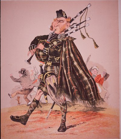 Caricature de joueur de cornemuse des Highlands - Unknown artist