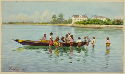 Enfants avec bateau sur la lagune vénitienne - Unknown artist