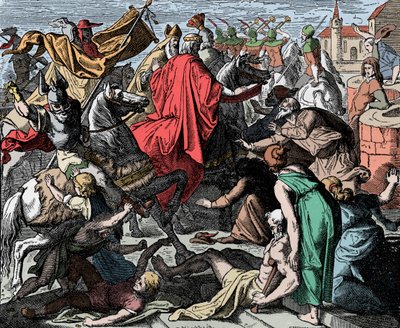 Conrad I le Jeune procédant au couronnement - Conrad I de Germanie (mort en 918) fut couronné roi de France occidentale en 911 - Gravure sur bois de Carl Ferdinand Obermann (1823-1910) - Unknown artist
