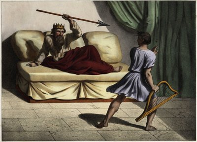 David jouant de la cithare devant le roi Saül pour l