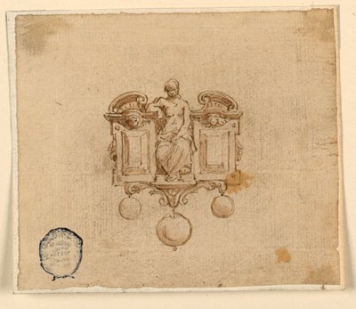 Design pour broche avec femme dans un fronton brisé - Unknown artist