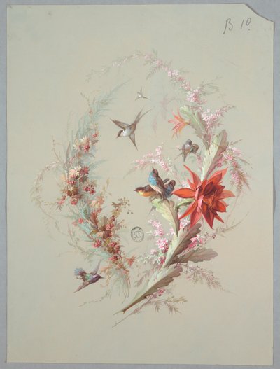Conception pour papier peint et textile : Fleurs et oiseaux - Unknown artist