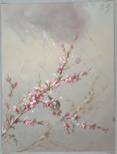 Design pour papier peint et textiles : Fleurs et oiseaux - Unknown artist