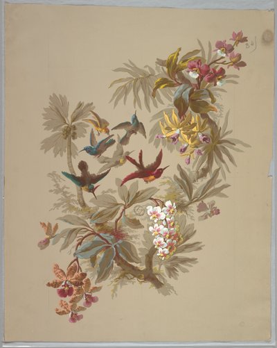 Conception pour papier peint et textiles : Fleurs et oiseaux - Unknown artist