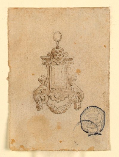 Conception pour un Pendentif avec Volutes de Feuilles et Tête d