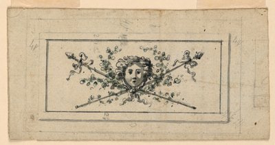 Conception pour un panneau avec une tête devant deux thyrses croisés - Unknown artist