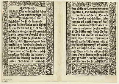 Passages dévotionnels avec bordures ornementales tirés de Andächtig Zeitglöcklein des Leben und Leidens Christi, planche 17 des gravures sur bois tirées de livres du XVe siècle - Unknown artist