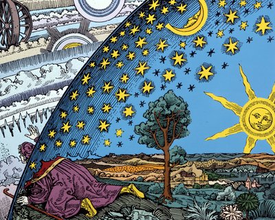 Représentation fantastique du système du monde au milieu du Moyen Âge. Image italienne du 18ème siècle dans "L