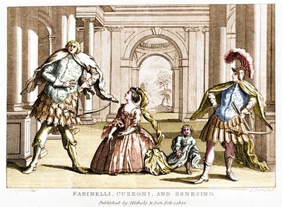 Farinelli (Carlo Broschi, dit ; 1705 - 1782) avec la soprano Cuzzoni et le castrat Francesco Bernardo Senesino (1680 - 1750) dans l