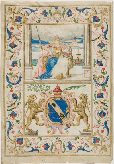 Figure de la justice et bouclier avec lions rampants - Unknown artist