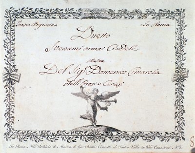 Première page de la partition musicale de Svenami ormai crudele, dans Gli Orazi e i Curiazi de Domenico Cimarosa, c. 1798 - Unknown artist