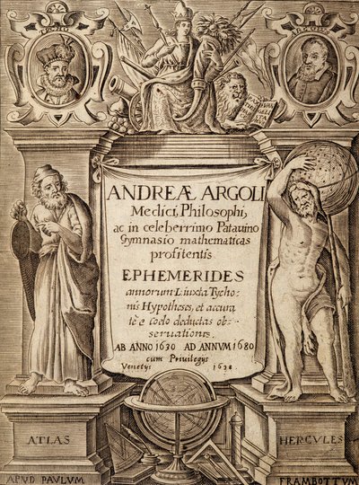 Frontispice des Éphémérides avec Hercule et Atlas par Andreae Argoli - Unknown artist