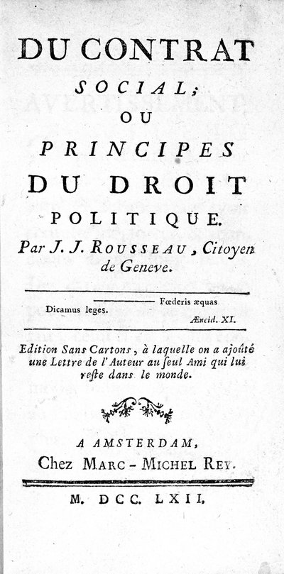 Frontispice du Contrat social ou Principes du droit politique par Jean Jacques Rousseau (1712-1778), imprimé à Amsterdam en 1762 - Unknown artist