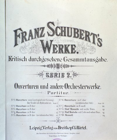 Frontispice de la partition musicale de diverses ouvertures par Franz Schubert - Unknown artist