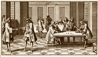 Salle de jeux au XVIIIe siècle - Gravure de Sebastien Le Clerc dans « Essai d