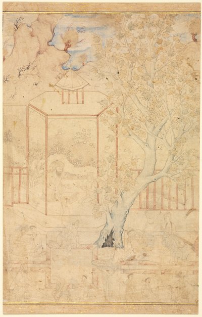 Scène de jardin avec un maître instruisant un élève dans un pavillon - Unknown artist