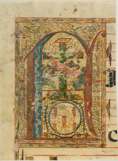 Initiale "N" historiée avec crucifix provenant d