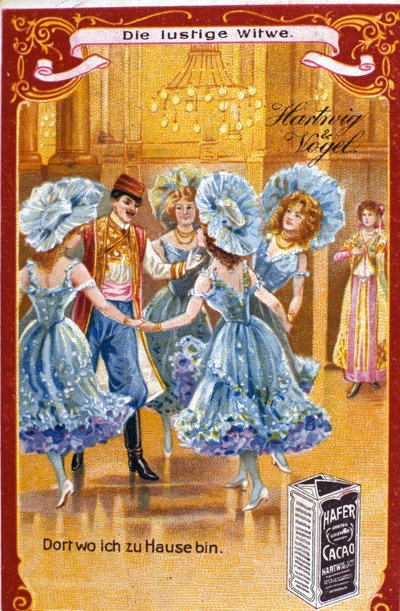 Illustration pour la « Veuve joyeuse » de Franz Lehar, compositeur hongrois (1870-1948). Acte II. Chromolithographie de la fin du 20e siècle. - Unknown artist