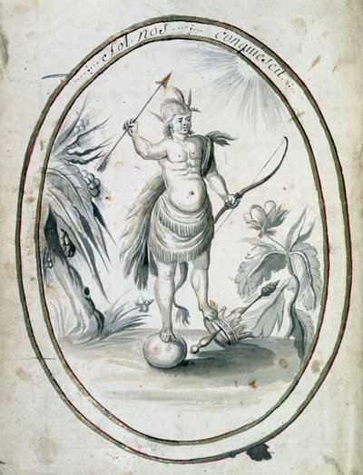 Indien du Canada avec son arc et ses flèches - frontispice du manuscrit « Dialogue ou entretien d