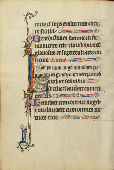 Initiale L : Trois têtes nimbées, une tête d