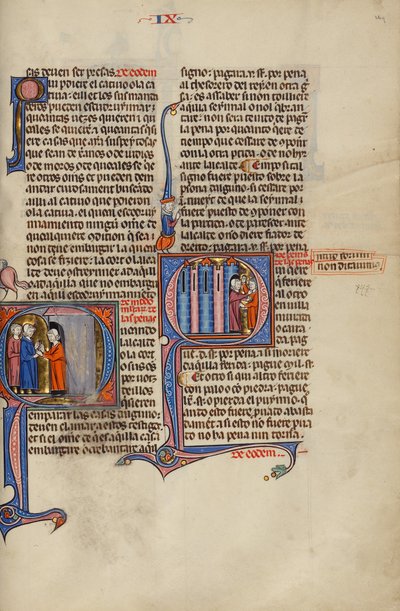 Initial Q : Un homme saluant deux hommes depuis le seuil de sa porte ; Initial Q : Deux hommes se battant devant une maison - Unknown artist