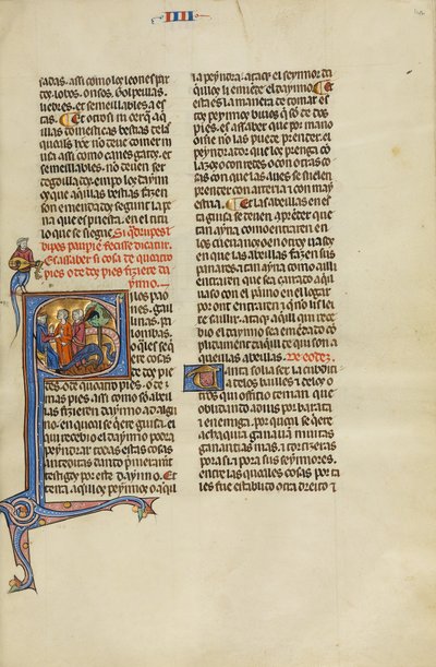 Initiale S : Un juge avec deux hommes pointant deux paons du doigt - Unknown artist