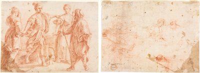 Jacob et Laban avec Rachel et Léa (recto) Croquis de deux hommes et autres figures diverses (verso) - Unknown artist