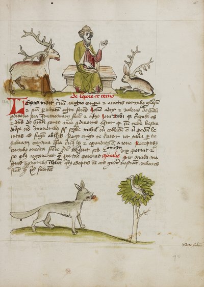 Jupiter barbu et âgé, trônant entre un cerf et un lièvre ; un loup sous un arbre - Unknown artist
